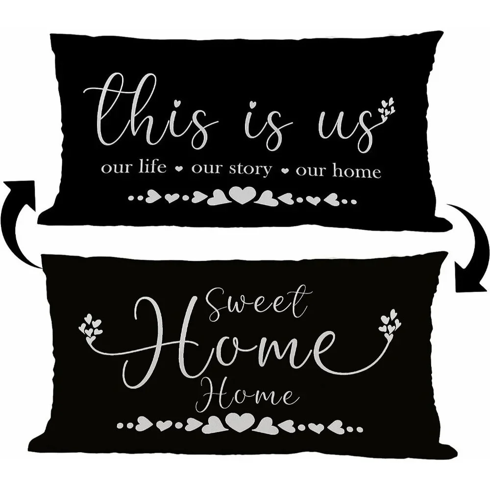 Home Sweet Quotes Farmhouse Pillow Cover Reversible 20x12‎ script cotton